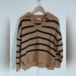 Maurice’s Striped Knit Sweater XL V-Neck Collared Cozy Pullover Top